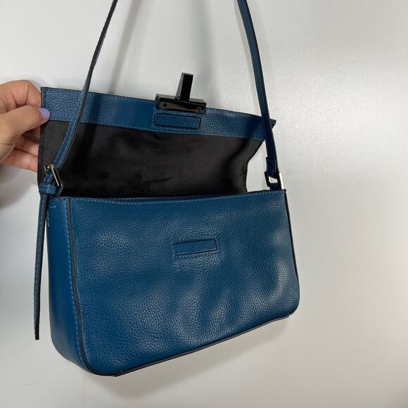 T Tahari Teal Frida Leather Shoulder Bag Baguette Blue - Picture 5 of 8